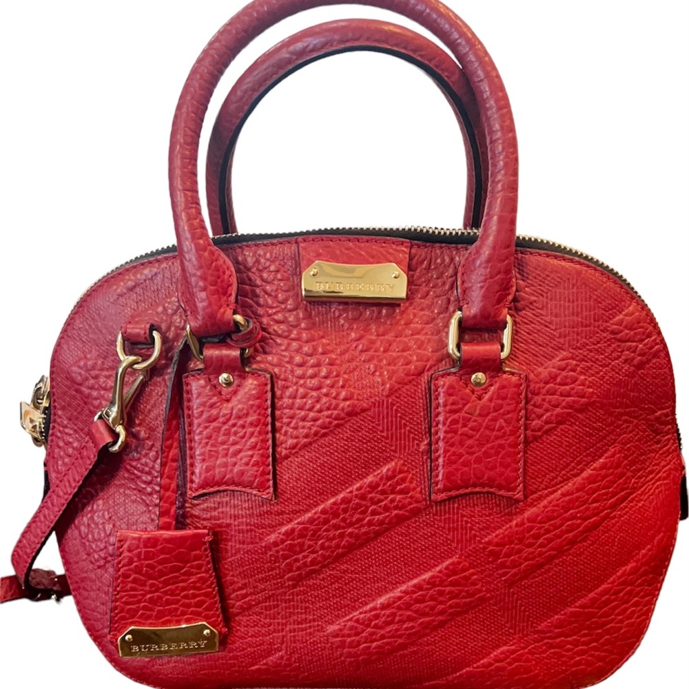 Burberry Orchard Signature Grain Red Leather Bowler Bag